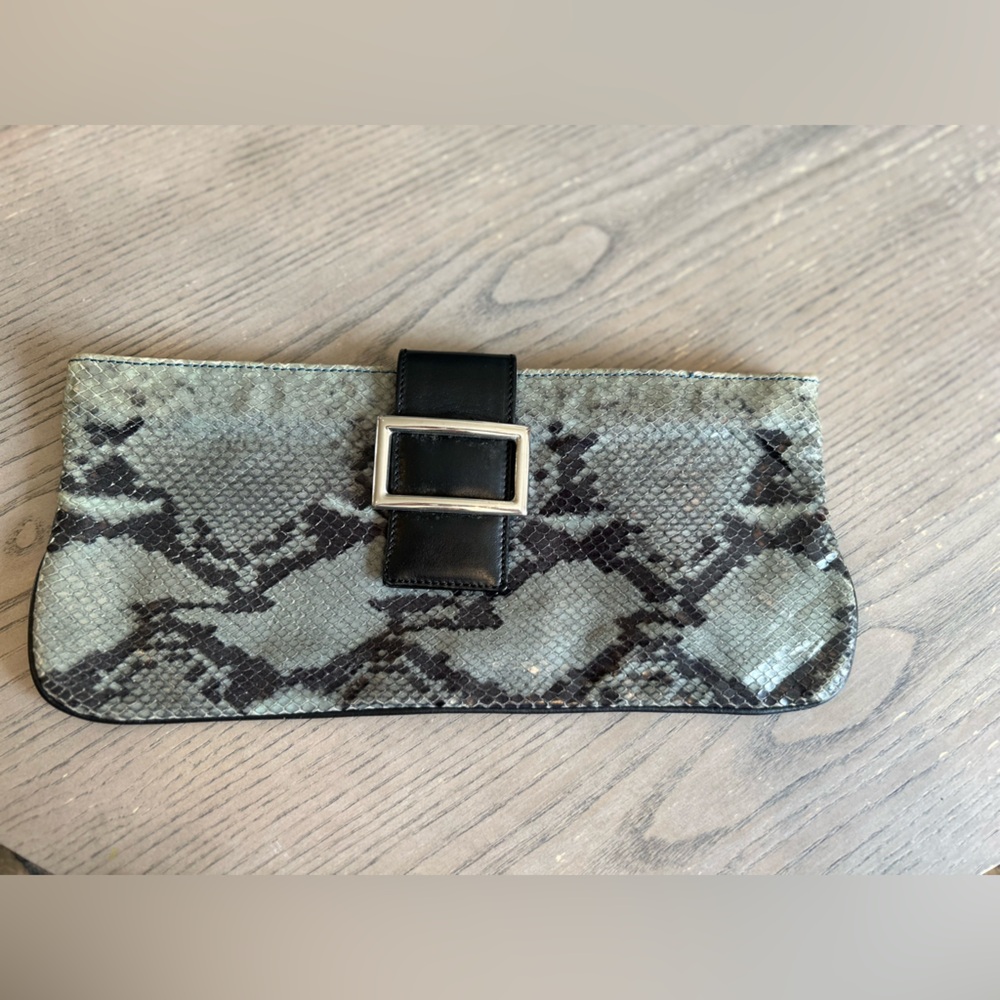 BROUMA id Vintage Italian Leather Blue and Black Snakeskin Clutch
